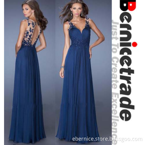 New Strappy Navy V Neck Evening Dresses Bridesmaid Dress